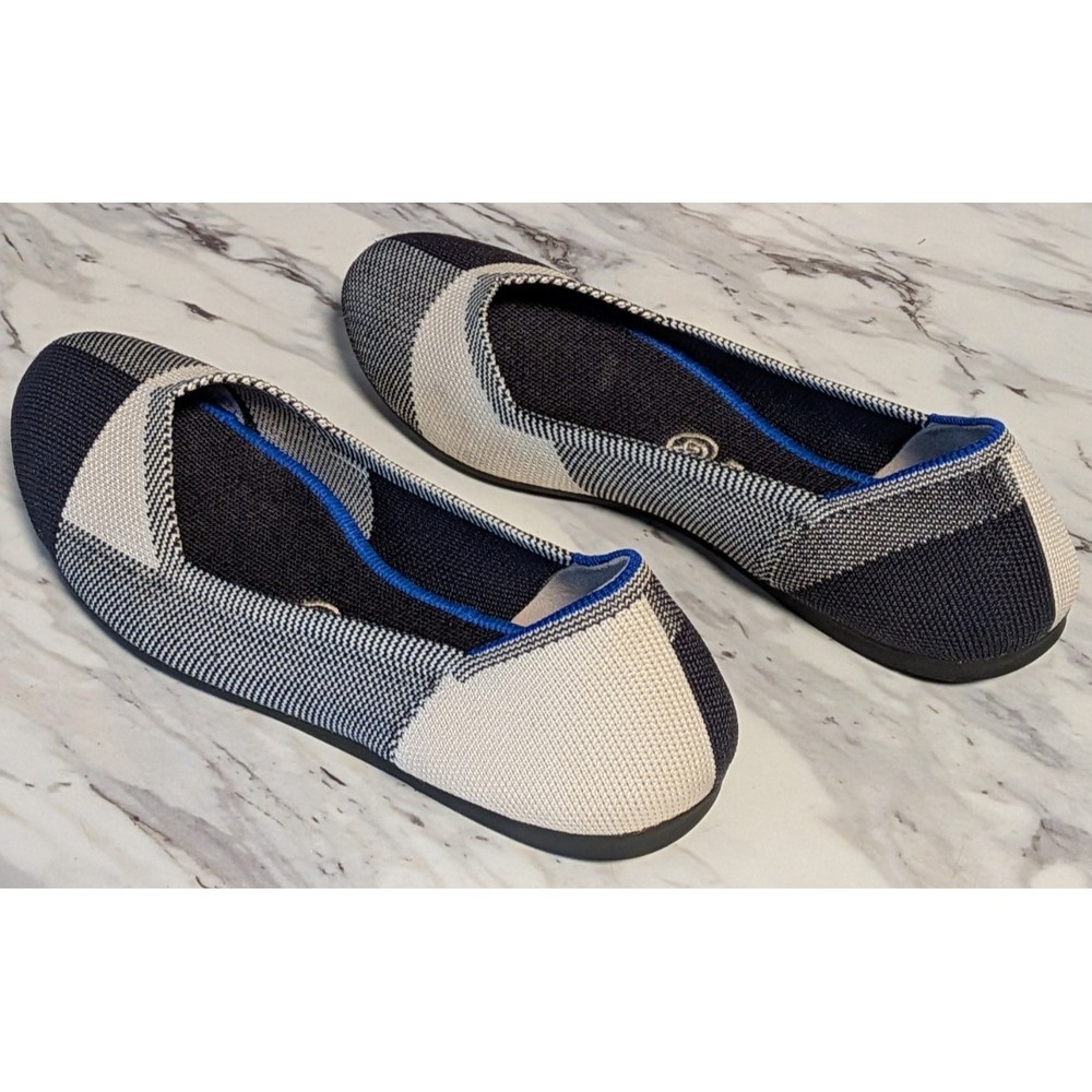 ROTHYS The Flats Women's Buffalo Plaid Round Toe Black Cream Flats Size 8 - Picture 6 of 11